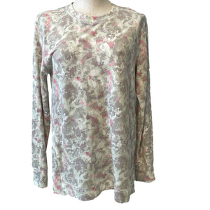 Mono b pastel floral long sleeve crew neck knit top sz L